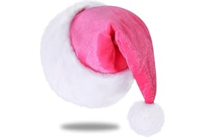 Eoocan Santa Hat, Santa Hat for Kids, Unisex Velvet Comfort Pink Christmas Hats Extra Thicken Classic Plush for Christmas New Year Festive Holiday Party Supplies