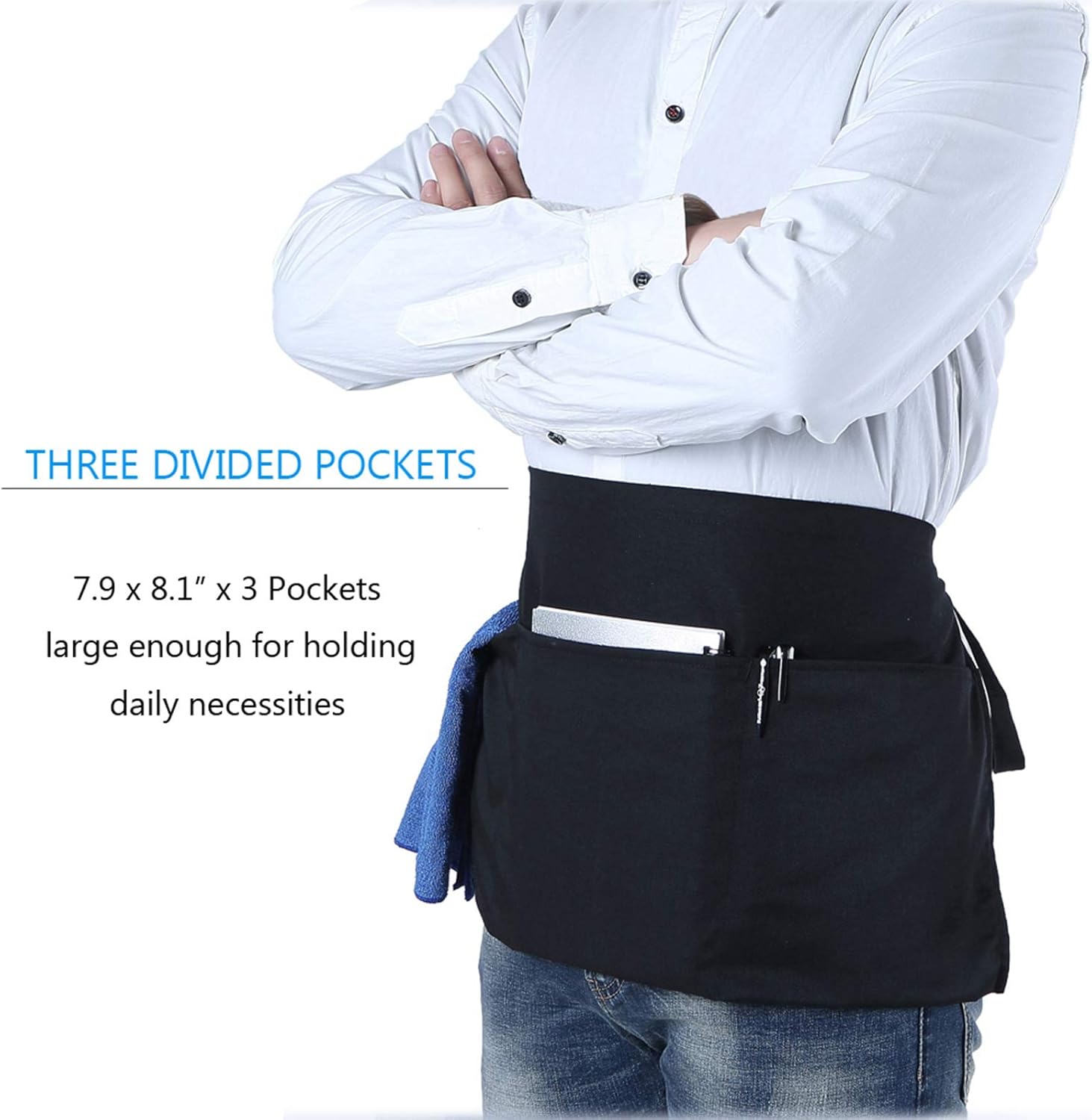 BOHARERS Waist Apron with 3 Pockets - Black Waitress Waiter Server Short Aprons: Home & Kitchen