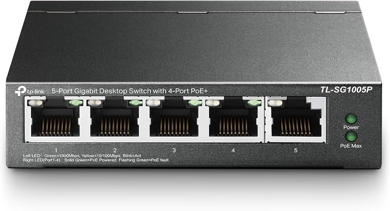 TP-Link 5 Port Gigabit PoE Switch TL-SG1005P 4 PoE Ports 56W Unmanaged Plug and