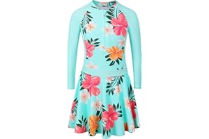 BAOHULU Girls Swimsuit One Piece UPF 50+ Floral Skirted Bathing Suit Modest Beach Swim Dress 3-11 Years
