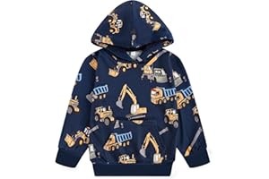 RETSUGO Baby Boys Dinosaurs Hoodie Boy Girls Truck Pullover with Pocket Toddler Boy Kids Rocket Sweatshirt 2-7Years