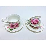 Hampstead Collection Pink Roses 8-Ounce Porcelain Tea Cups and Saucers, Set of 2