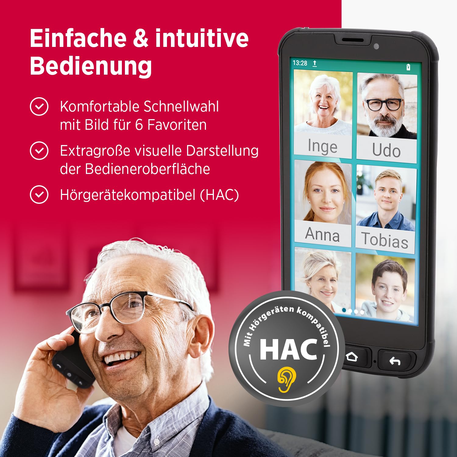 Olympia Neo Mini | Senioren Smartphone 5 Zoll Display | Notruftaste & Hörgerätekompatibel | Whatsapp & Mediteo vorinstalliert | Seniorenhandy ohne Vertrag | Extragroße Darstellung | Taschenlampe