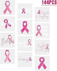 3omething New Breast Cancer Awareness Pink Ribbon Tattoos - Walk/Football Team/Run/Fundraising Giveaways Favors 144Ct