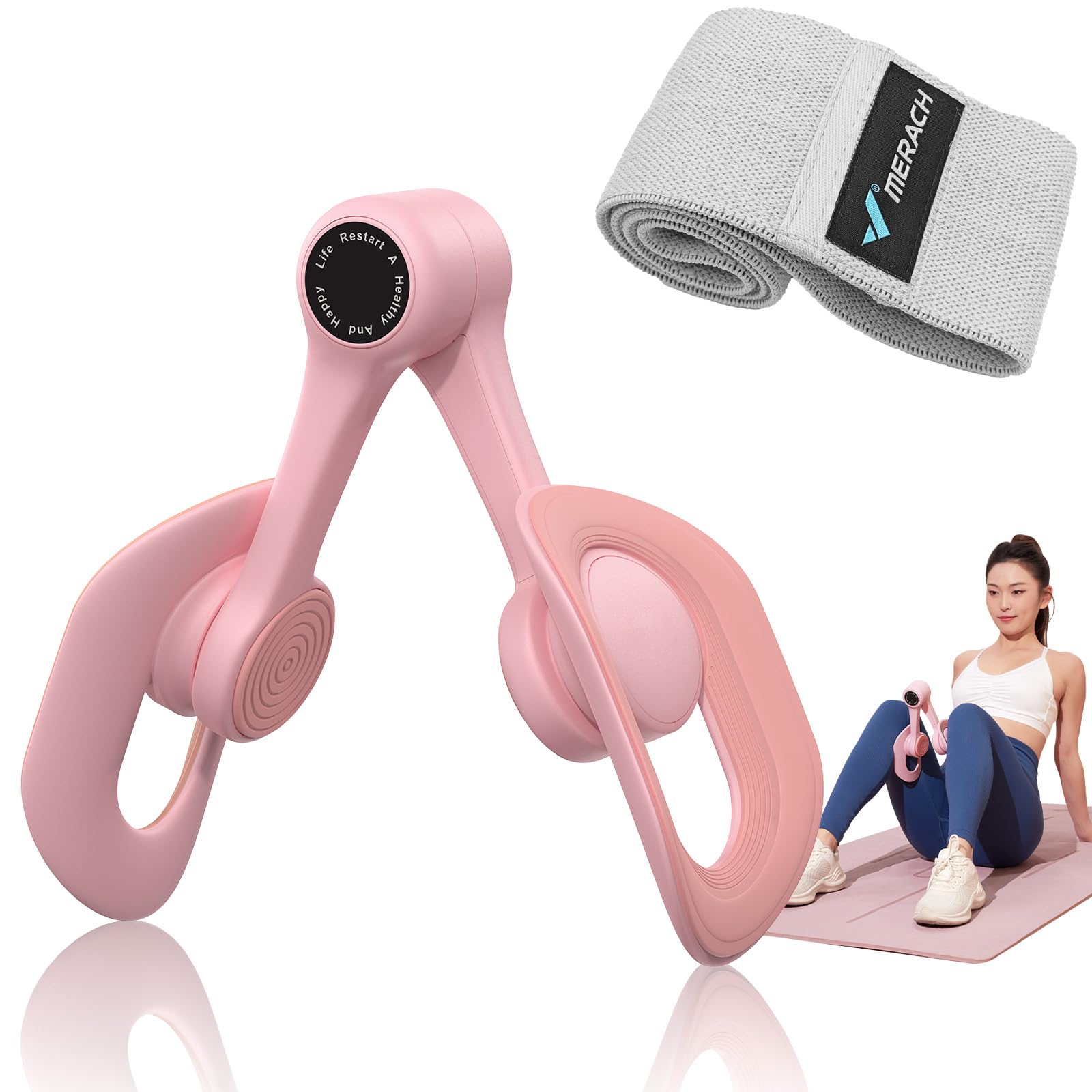 Photo 1 of MERACH Thigh Trainer, Pelvic Floor Muscle Trainer, Inner Thigh Exercise Workout Equipment for Home Gym, Pelvic Floor Strengthening Women (Pink with Band)