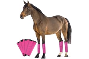 FOXLVDA Horse Fly Boots - Fly Boots for Horses Set of 4, Comfortable Horse Leggings, Mesh Material Design with Metal Support Bars for Reduces Stomping & Leg Fatigue (Pink, Large)