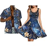 JOAIFO Hawaii Matching Couple Outfits Husband and Wife Clothing Fashionable Mens Casual Shirts Hawaii Dress with Soft Fabric