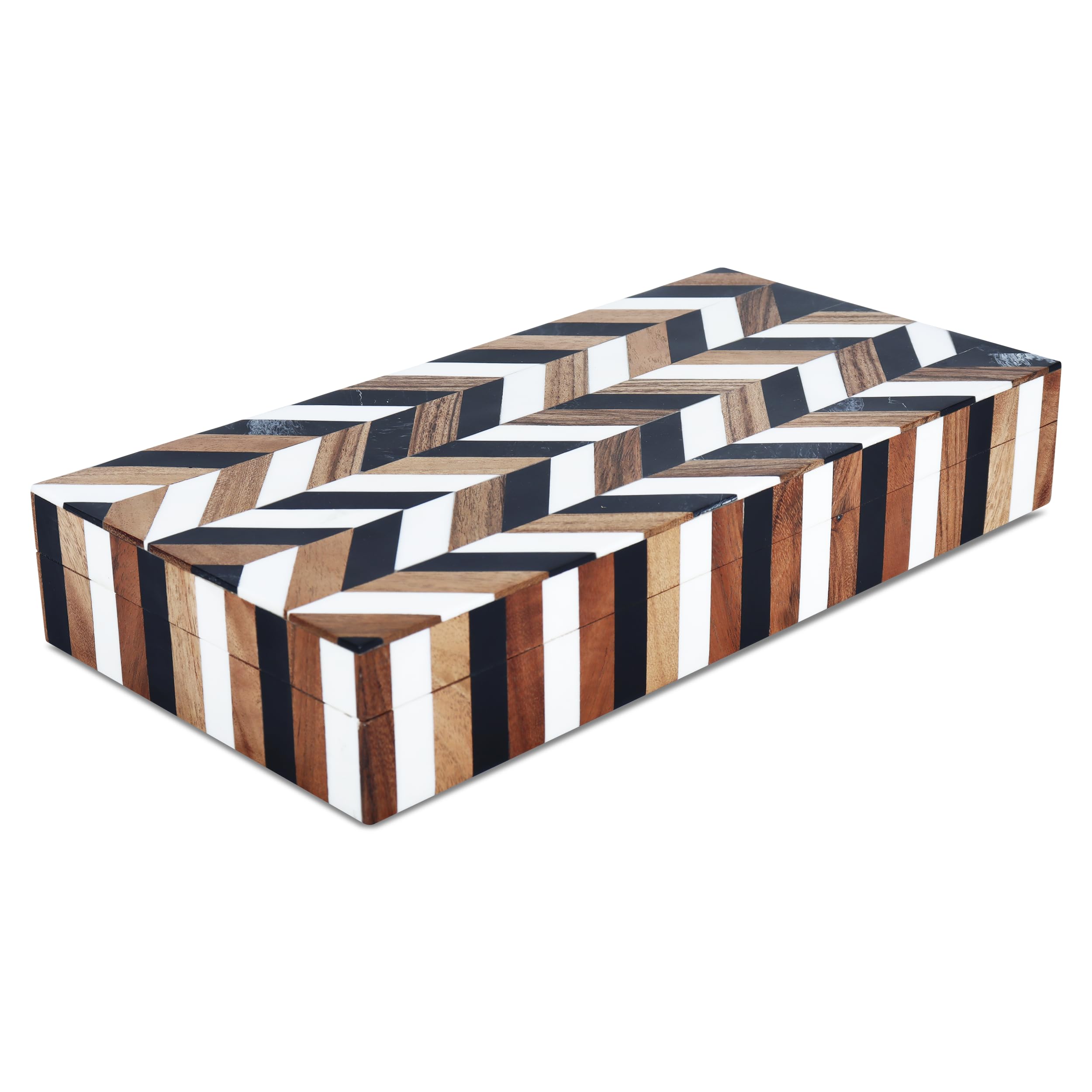 Handicrafts Home Large Decorative Storage Box with Lid Wooden Decorative Box Large Storage Box for Living Room, Mental Decor, 12x6x2 Natural Wood Resin Inlay Marquet Cosmo Box Collection