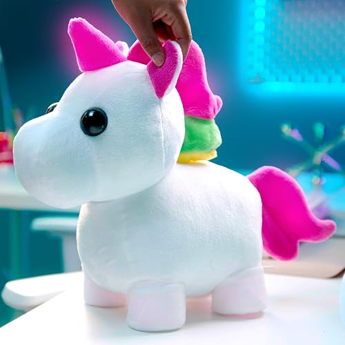 Adopt Me! Neon Unicorn Light-Up Plush - Soft and Cuddly - Three