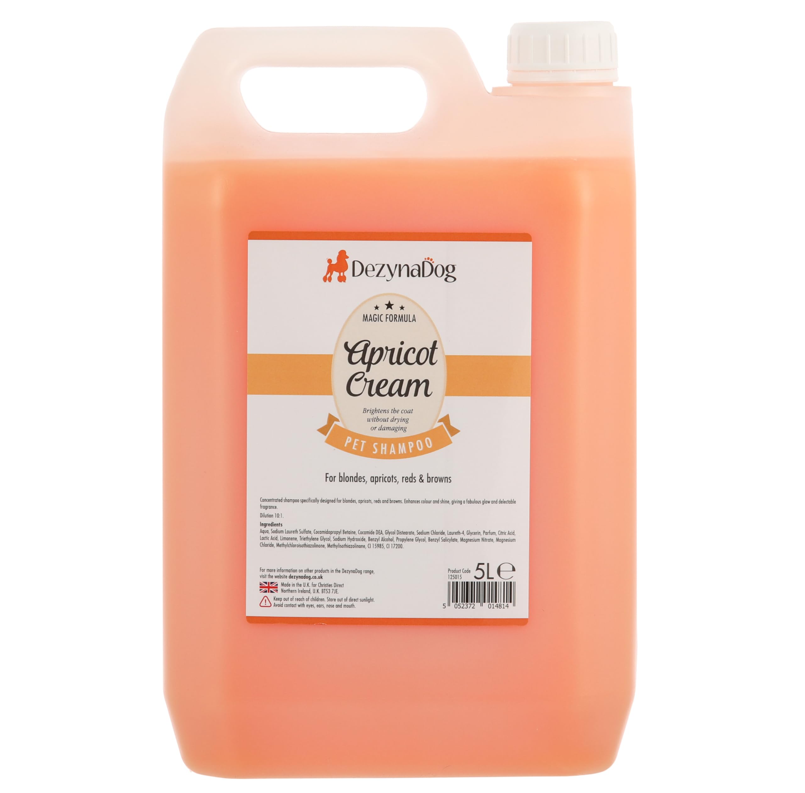 DezynaDog Magic Formula Apricot Cream Dog Shampoo - Red Coat Colour Enhacing Shampoo for Dogs - Deep Cleansing Dog Shampoo for Smelly Dogs - Restores Coat Colours - Fresh Fragrance, 5 Litre