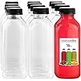 Empty Plastic Juice Bottles Bulk with Caps for Juicing & Smoothies, Reusable Clear , 16 Ounce Drink Containers for Mini Fridge, Juicer Shots, Small 16 oz (12 Pack)