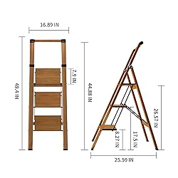 3 Step Ladder, Folding Step Stool with Aluminum