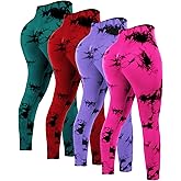 Mumucove 4 Pcs Womens Workout Leggings Tie Dye High Waisted Yoga Pants Seamless Scrunch Butt Lifting Compression Tights