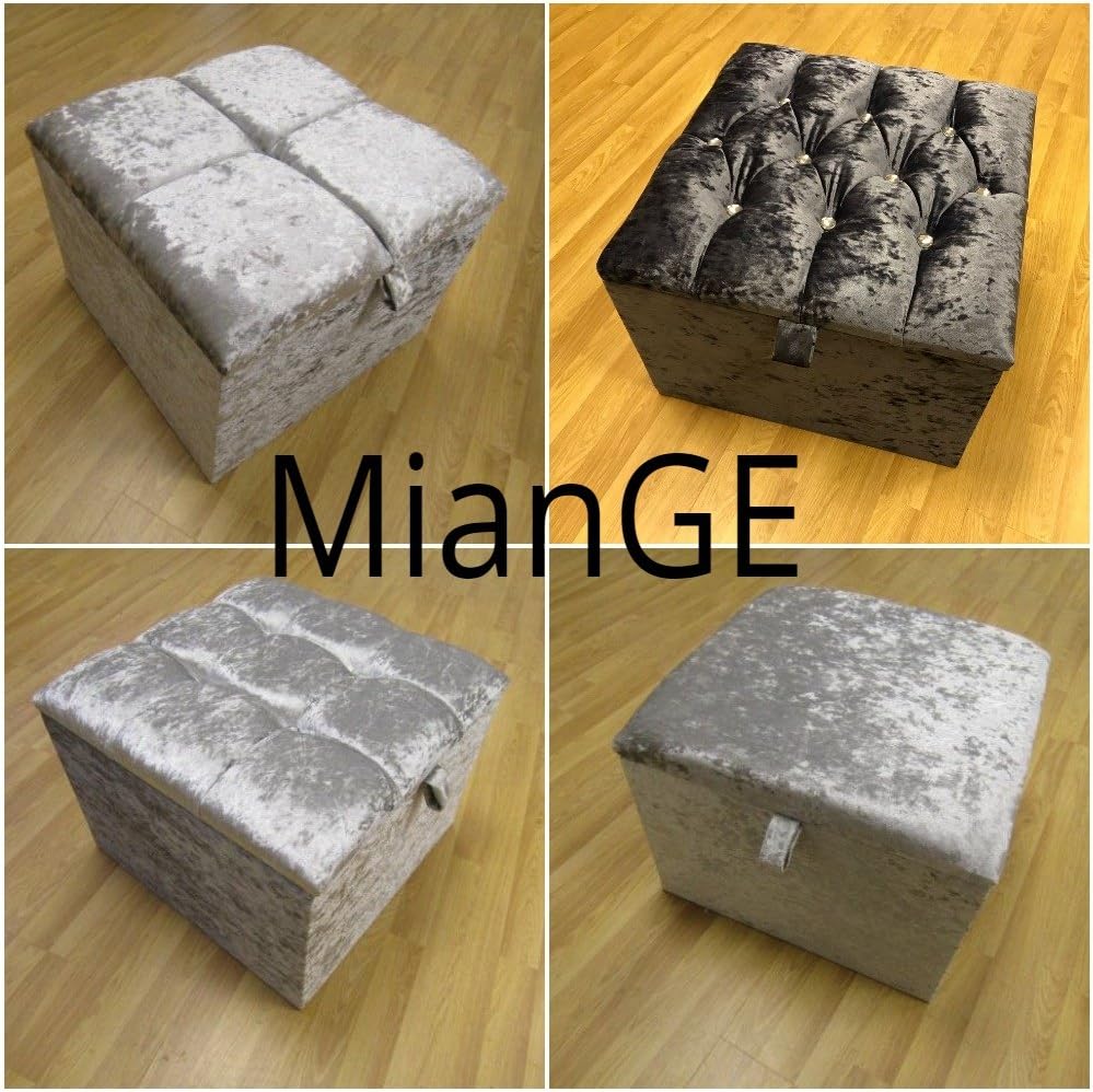 Beautiful Small Crushed Velvet Ottoman Box, Toy Box, Storage Box, Available in Different Color (SILVER, 4 Diamonds)