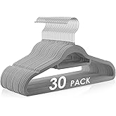 DUDUCOFU Velvet Hangers Non Slip Felt Hangers, 30 Pack Grey Velvet Clothes Hangers Space Saving Slim with 360 Degree Swivel Hook for Suits Coats, Jackets, Pants, and Dress Clothes
