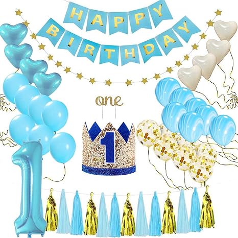 1st First Birthday Decoration Baby Boy Happy Birthday Banner Blue