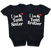 DEFAHN Funny Twins Baby Bodysuits Boys Girls Rompers 2 Pack Twin Matching Clothes Outfits for Newborn Infant