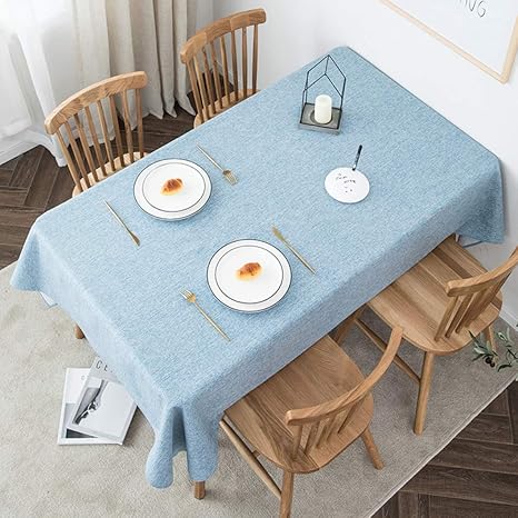 Amazon テーブルクロス おしゃれ 汚れ防止 無地 滑り止め 綿麻 長方形 丸型 モダン インテリア 高級感リビング ダイニング キッチン レストラン カフェ おもてなし 来客 デスクマット テーブルマット 90 150cm ライトブルー テーブルクロス オンライン通販