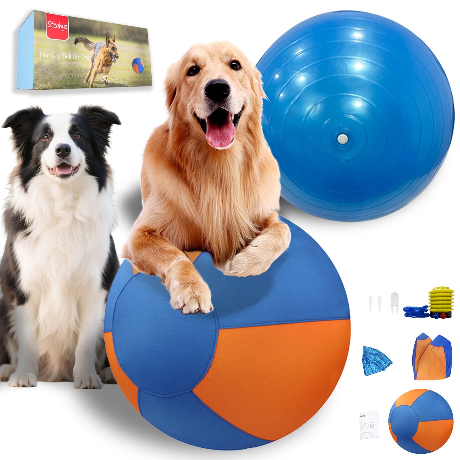Photo 1 of **MAJOR DAMAGE**
Stcohyz Herding Ball for Dogs, 18'' Durable Waterproof Jolly Ball for Dogs, Dog Training Toy for Medium & Large Breeds, Large Dog Toys for Collie, Australian Shepherd, and All Herding Breeds
