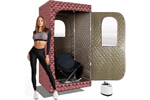 aledaras Portable Steam Sauna for Home Spa, Full Size Personal Sauna for Relaxation at Home, Sauna Tent Sauna Box with 3L Steamer, Remote Control, Large Size Folding Chair (Brown)