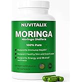 Nuvitalix 60 Moringa Pure Capsules | Organic Moringa Leaf Extract Supplement | Boost Energy, Skin, Immunity, Mental & Gut Health | Vegan Green Superfood