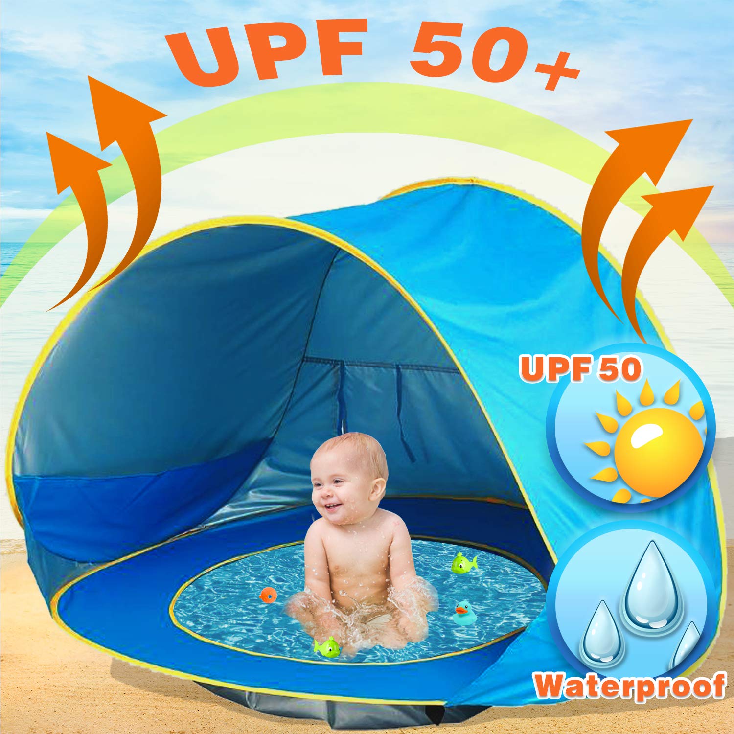 Gbd Baby Beach Tentpop Up Beach Tent For Kids Toddler Infant Kiddie Pools Zipper Portable Shade Pool Uv Protection Camping Sun Shelter Summer Outdoor