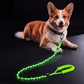 PetBonus 5 FT LED Dog Leash, Rechargeable Light Up Rope Dog Lead | 3 Lighting Modes, Thick Soft Padded Handle, Glow in The Dark, Safer Night Walking , For Small Medium Dogs, Green