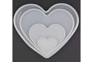 QTTLLI 4Set Love Heart Shape Epoxy Mold Size 18cm, 15cm, 10cm, 5.2cm DIY Resin Heart Casting Silicone Mold
