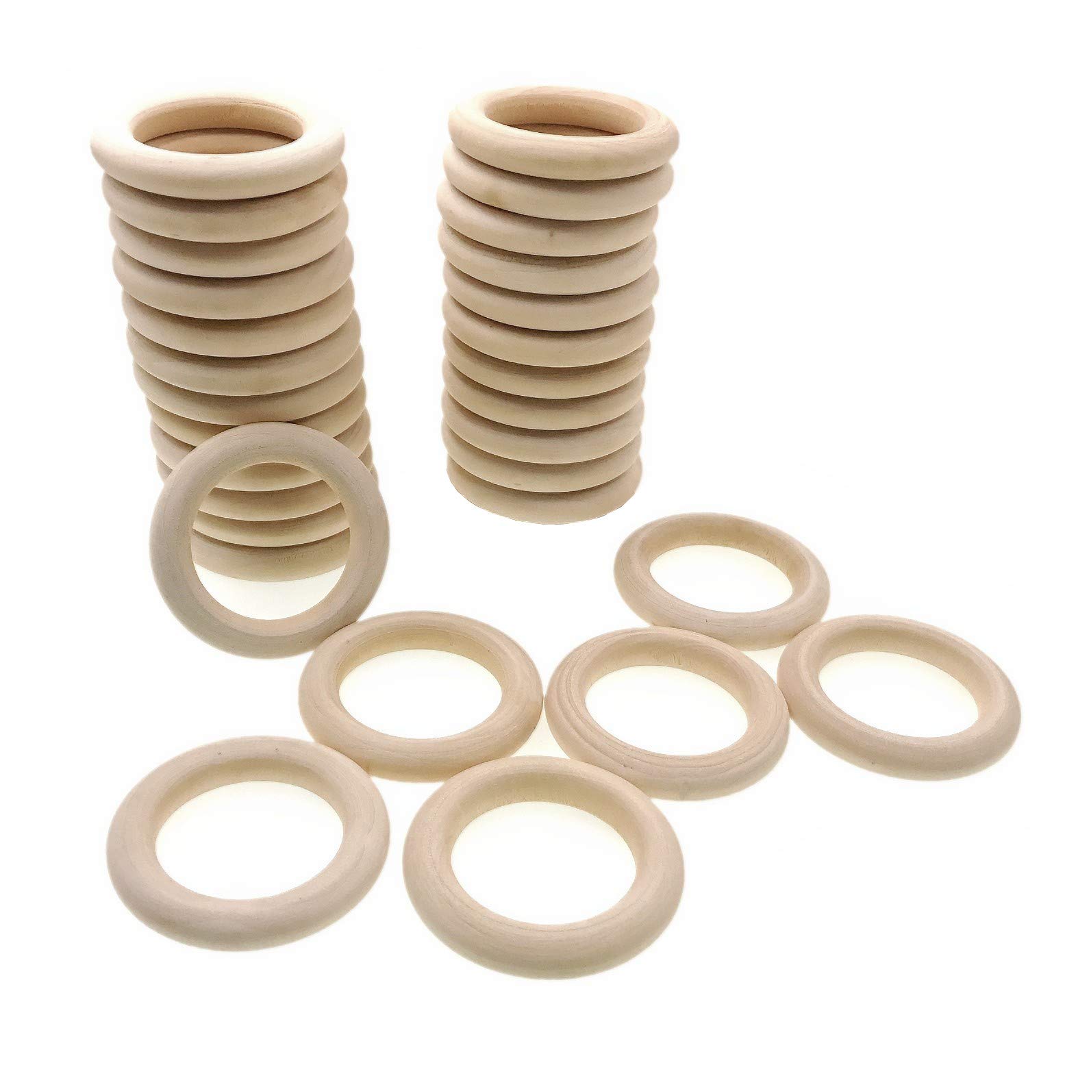 JZK 30 x Natural Wood Rings for Craft, 6cm Unfinished Wooden Ring for Macrame Plant Pot Hanger, Round Wooden Hoops for Crochet Crafts