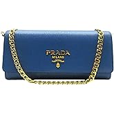 Prada Womens Blue Vitello Move Leather Chain Wallet Crossbody 1MT290