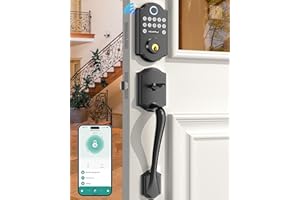 Smart WiFi Door Lock Set: HEANTLE Keyless Entry Front Door Lock Fingerprint Electronic Digital Keypad Deadbolt with Handles Set App Remote Control Alexa Voice Auto Lock