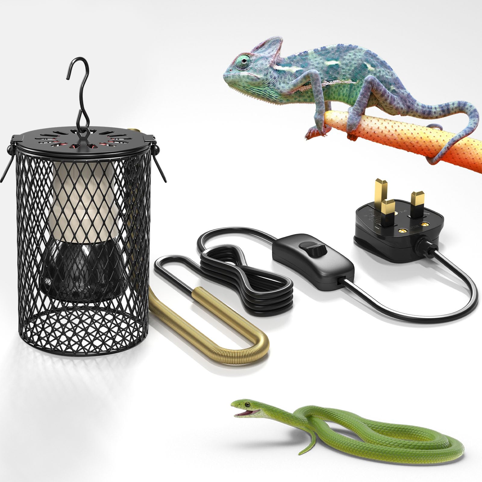 Bonlux Reptile Heat Lamp With Guard - 100W Ceramic Bulb Heater, Infrared Holder With Anti-Hot Bracket Cage for Tortoise, Lizard, Turtle, Snake, Chicks