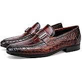 Men's Genuine Leather Dress Loafers, Slip-On Crocodile Print Business Shoes with Comfort Cushion for Wedding & Formal Events