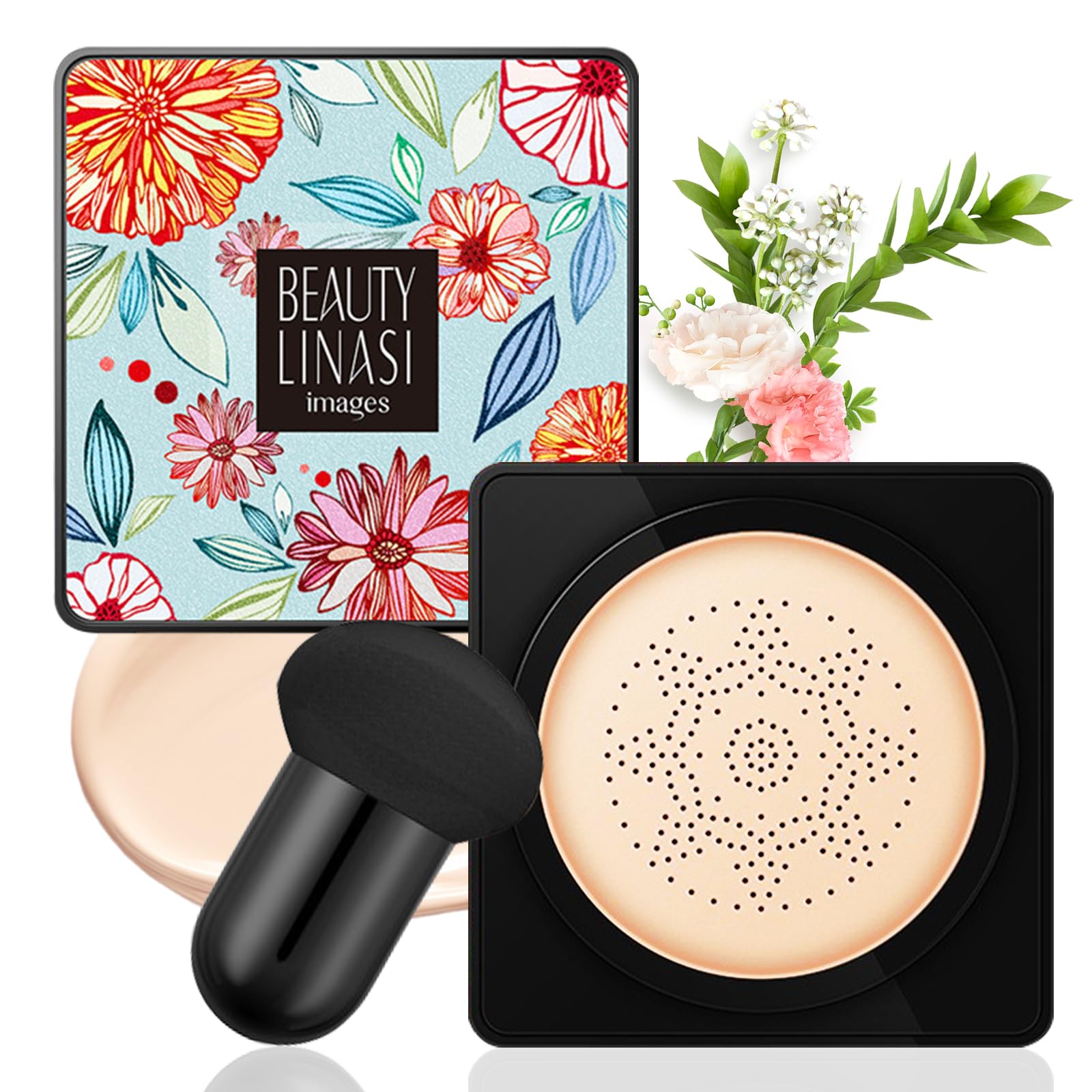 Mushroom Head Air Cushion Foundation With Makeup Sponge - Full Coverage BB Cream, Long Lasting Moisturizing Concealer for Even Skin Tone (Ivory)