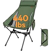 TOBTOS Portable High Back Camping Chair, Support 440 lbs, Ultralight Folding Chair with Head Support, Compact Backpacking Cha