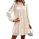 KIRUNDO Long Sleeve Baby Doll Dresses Women 2026 Casual Spring Summer Ruffle Mock Neck Tiered Mini Flowy Swing Shift Dress