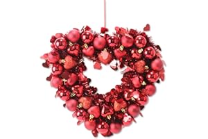 YYBD Valentine's Day Wreath 11.8" Heart Shaped Wreath Glitter Red Heart Door Hanging Sign Valentines Day Ornament for Wedding