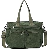 Corduroy Tote Bag for Women, Large Shoulder Messenger Bag with 10 Pockets, Casual Crossbody Work School Travel Handbag