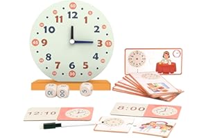 YUNHE XINQIAO TOYS FACTORY Wooden Toys for Learning Clock Game Set - 29 Piece,Learning Clocks for Kids, Clocks and Time Teaching Aids for Pen Included, Homeschool Supplies-Telling Time Teaching Clock for Kids Ages 3+