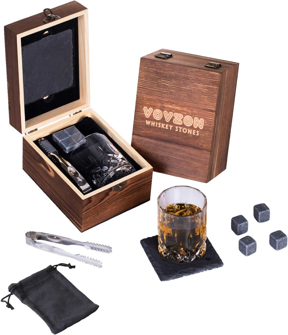 Whiskey Stones and Glasses Gift Set, 4 Chilling Whiskey Stones