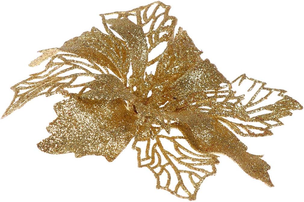 PRETYZOOM Glitter Poinsettia Flowers Hollow Artificial Flowers Christmas Ornaments Xmas Tree Hanging Pendant (Golden) Party Supplies - Image 5