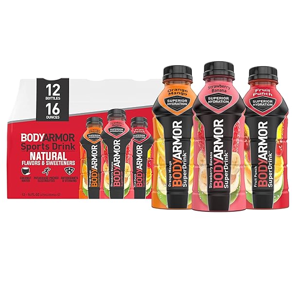 BODYARMOR SPORTS DRINK SPORTS BEVERAGE, VARIETY PACK, COCONUT WATER HYDRATION, NATURAL FLAVORS WITH VITAMINS, POTASSIUM-PACKED ELECTROLYTES, PERFECT FOR ATHLETES, 16 OUNCE, PACK OF 12