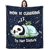 Tudomro Mom is Charging Blanket 1 Pack Funny Valentines Birthday Gifts for Mom 50"x 60" Funny Moms Blanket with Cute Panda Design Mothers Day Pregnancy Gift for Expecting Mama