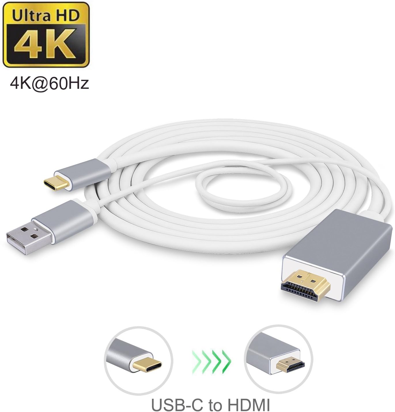 USB-C to HDMI Cable 6Ft with Charging Port, CoocoTech USB Type C to HDMI Cable with USB Charge Port MHL Adapter Cable Support 4K@60Hz for Samsung Galaxy S8/S8+, MacBook Pro 2017/2016, LG G5 and Other