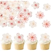 Ephlyn 54Pcs Edible Cherry Blossom Cake Decoration Spring Flowers Cupcake Toppers Wafer Paper Flowers Cake Decoration Wedding Birthday Baby Shower Party Supplies Multicolor