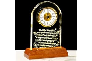 Arikyrist Daughter Gifts from Mom Dad Glass Daughter Clock with Wooden LED Light Base Inspirational Birthday Christmas Graduation Gift for Daughters Lovely Decor for Table Home
