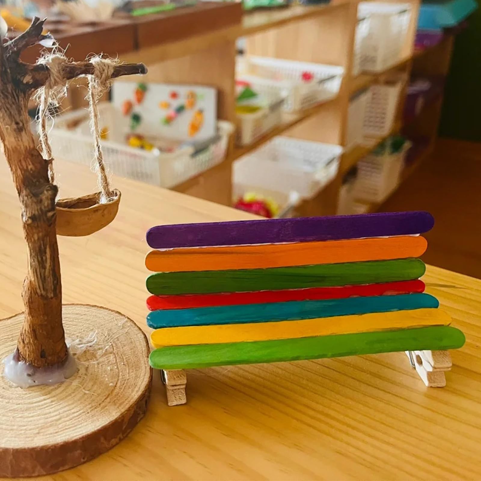 KTOJOY 6” 100 Pcs Colored Jumbo Wooden Craft Sticks Wooden Popsicle Colored Craft Sticks Stick 3/4”Wide Treat Sticks Ice Pop Sticks for DIY Crafts，Home Art Projects, Classroom Art Supplies