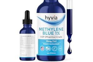 HYVIA HEALTH Methylene Blue 1% Value Size USP Pharmaceutical Grade For Humans - 99.99% Purity - Third-Party Tested, ISO-Certified, Formaldehyde & Alcohol Free Liquid Drops - 4fl oz (118mL) with Dropper