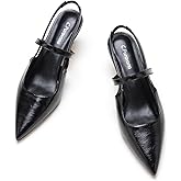 C.Paravano Slingback Kitten Heels for Women | Slingback Pumps | Pointed Toe Slingback Heels | Sandals(Size 7.5,Black Heels)