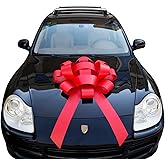 30" Giant Car Bow - Red | Big Gift Wrapping Bow with Non Scratch Magnet Base for Large Gift Decoration, Weather Resistant and Waterproof Vinyl Magnetic Big Car Bow (1 Pack)